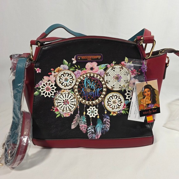 Nicole Lee Handbags - Nicole Lee USA Dream of All Colors Boho Satchel Crossbody Bag Black Red Teal NWT